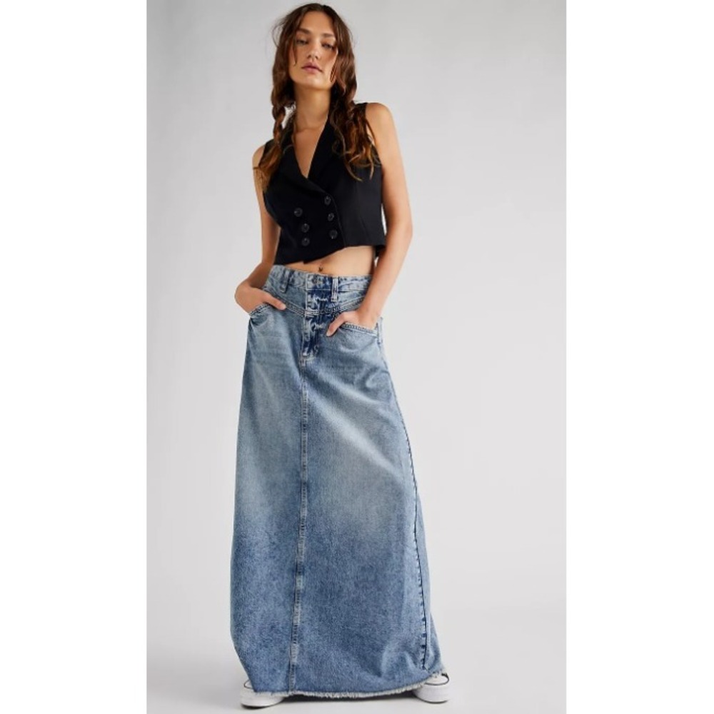 We The Free Free People Denim Maxi Skirt Come As You Are Maxi Skirt Sz 6